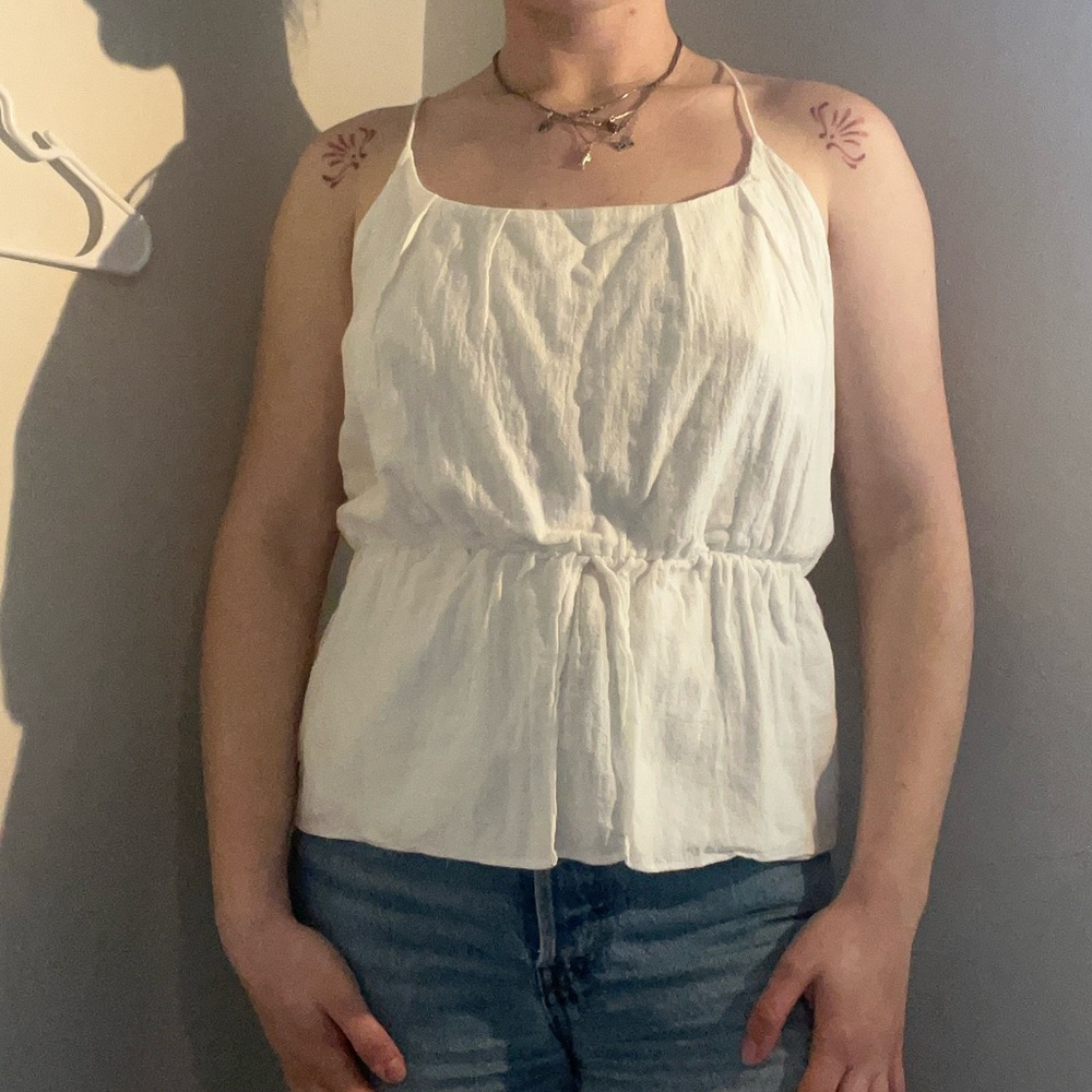 White Cotton Ruffle Tank